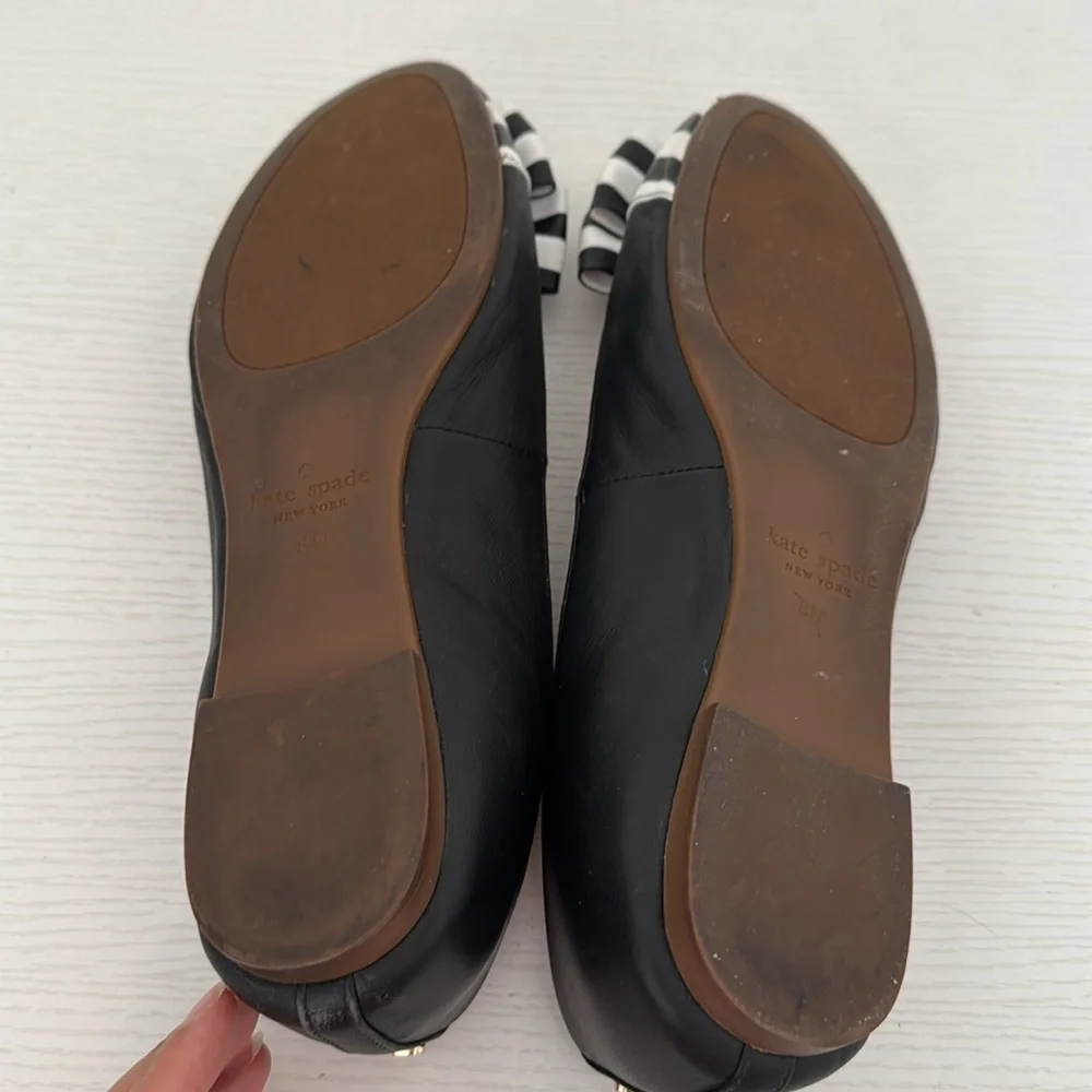 Kate Spade Wallace Black & White Striped Bow Round Toe Flats Size 8 - Picture 10 of 10